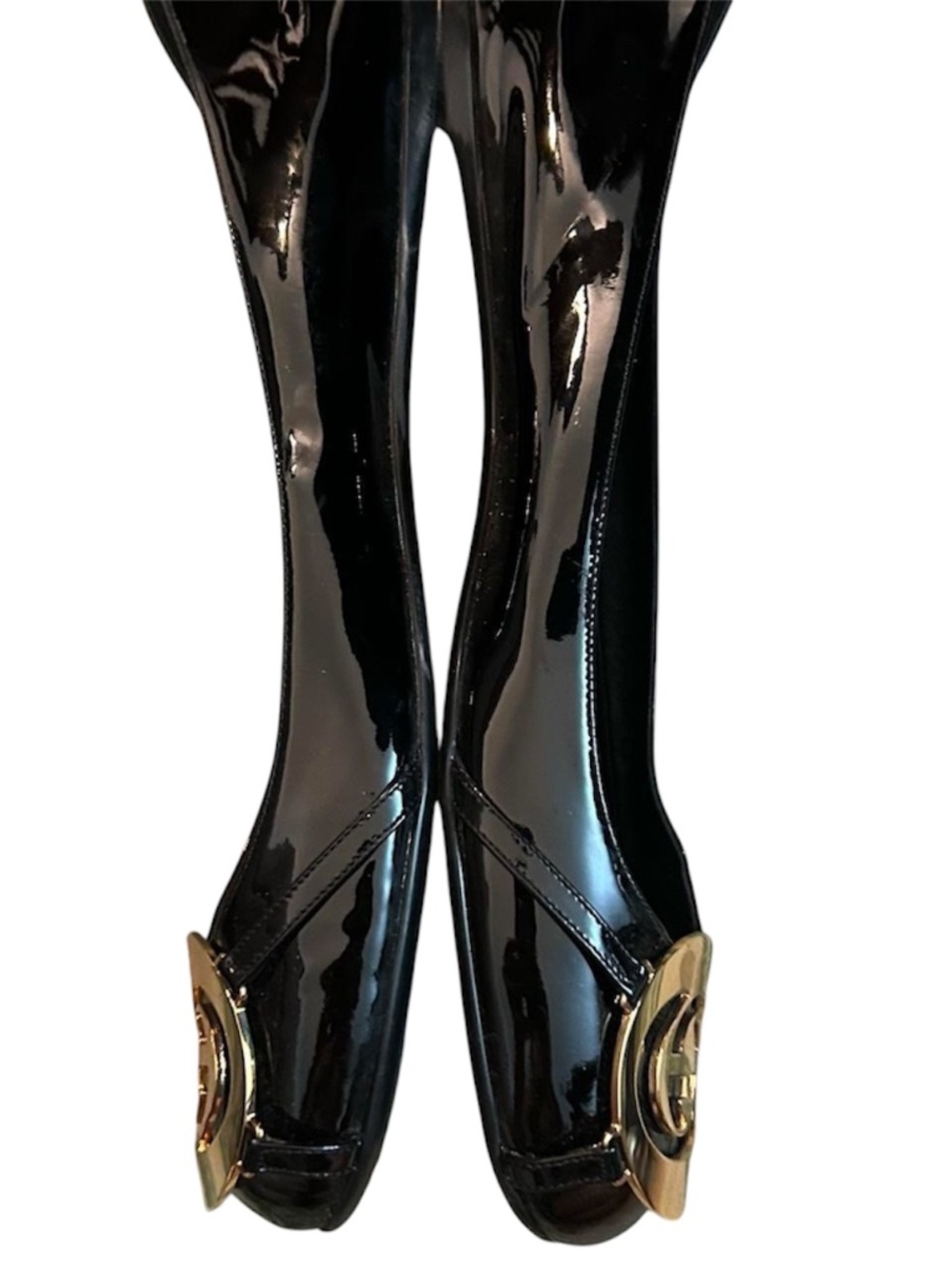 NEW GUCCI Gold and Black Logo Flats - 10 - Picture 4 of 5